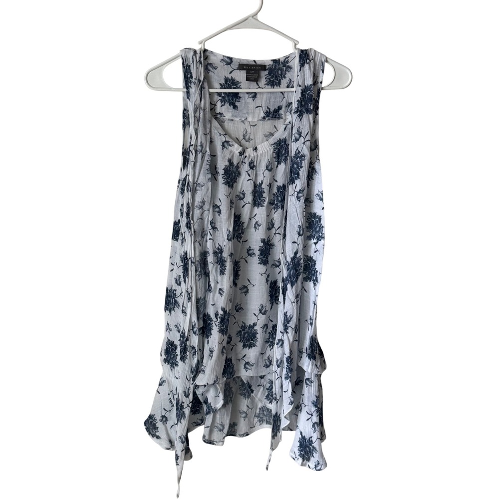 Suzy Shier Womens Blue Floral Sleeveless Layered High Low Tank Top Small White